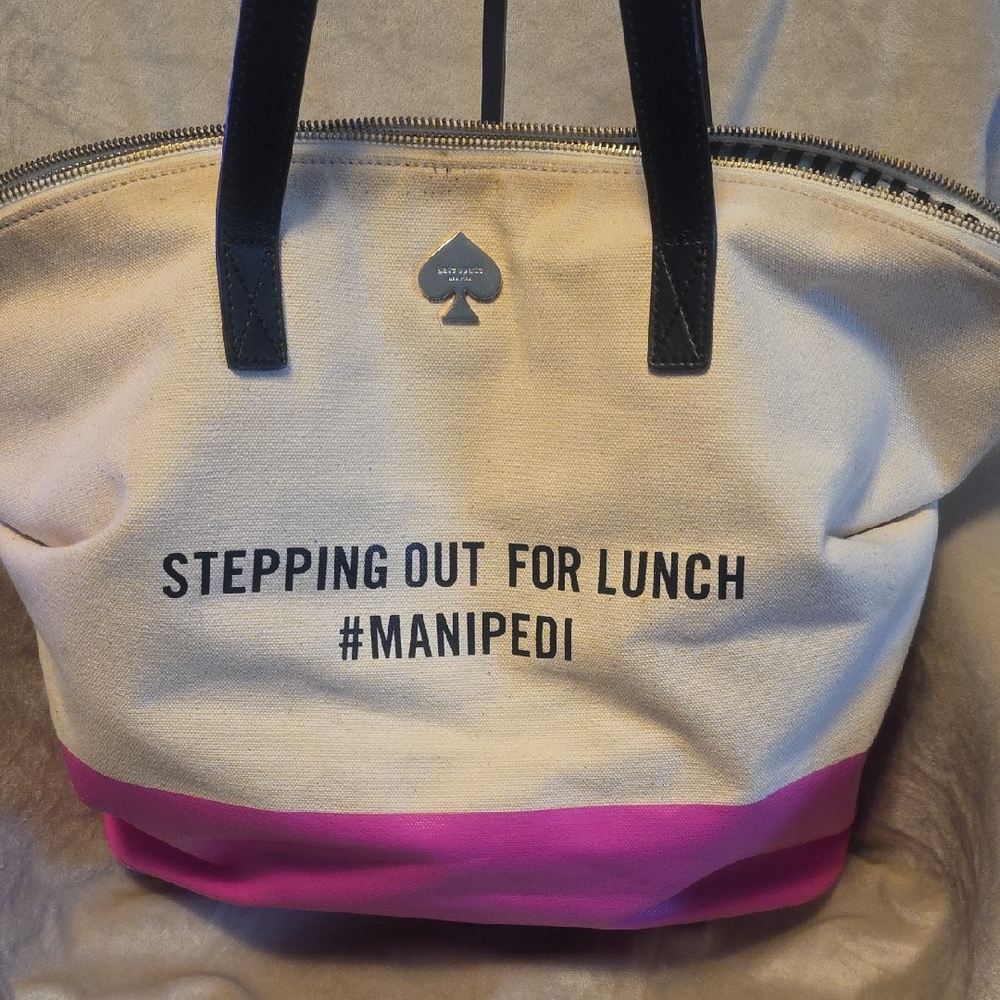 Kate Spade Cream and Pink Canvas Tote